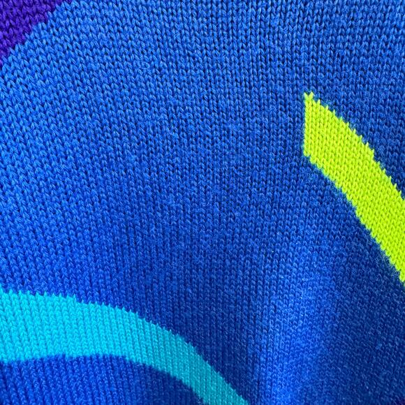 Obermeyer Vintage 80s Sail Sweater Wool Blend Retro Skiing Blue Neon Women's L - Picture 8 of 9